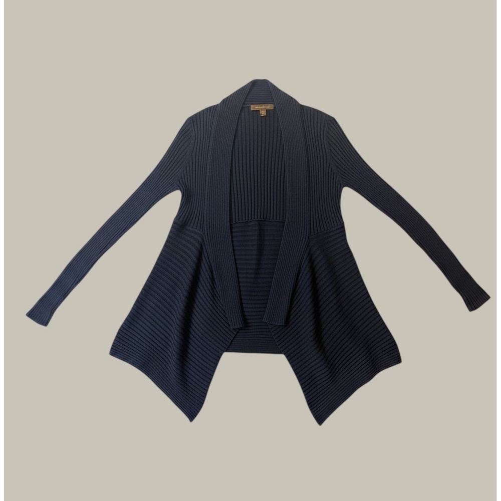 Tommy Bahama Cardigan Womens Small Navy Blue Ribbed Open Front Waterfall Draped